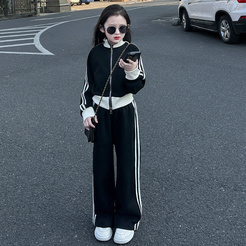 Girls'  new fashion kids' casual spring tracksuit set - cardigan jacket & wide-leg pants two-piece outfit