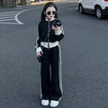 Girls'  new fashion kids' casual spring tracksuit set - cardigan jacket & wide-leg pants two-piece outfit