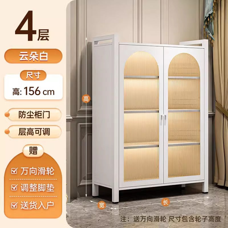 Steel bookshelf with glass door dustproof bookcase living room storage cabinet iron storage cabinet cream style figure display cabinet