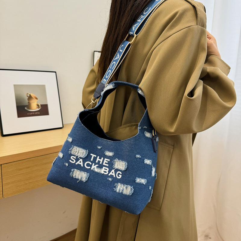 New bag 2025 autumn new denim portable shoulder fashion women's shoulder bag