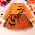 European and american style children's autumn new halloween girls' cute holiday long-sleeved bat mesh dress - trendy