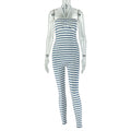 European and american style cross-border personalized striped women's printed halter neck bandeau jumpsuit sexy backless sporty long romper