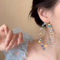 Spring/summer beach vacation style floral earrings - women's colorful dopamine long tassel earrings - sweet & unique studs