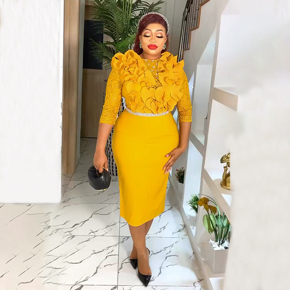 African cross-border foreign trade european and american clothing new arrival  independent station plus sizeolelegantwork clothing hip dress