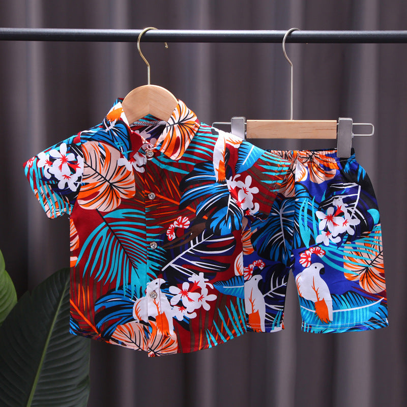0-4 years old kids' summer short-sleeve set: boys' printed shirt 2-piece outfit, southeast asian style children's clothing for boys