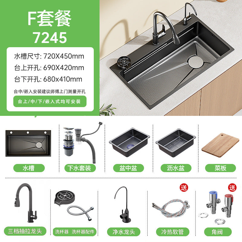 Nano gun gray sink large single slot kitchen 304 stainless steel handmade vegetable basin sink undercounter basin for home