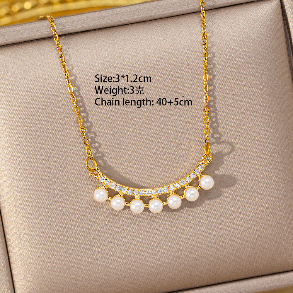 [copper inlaid with zirconium] new style micro-embedded diamond pearl titanium steel necklace for women, high-end, accessible luxury, versatile sweater chain jewelry