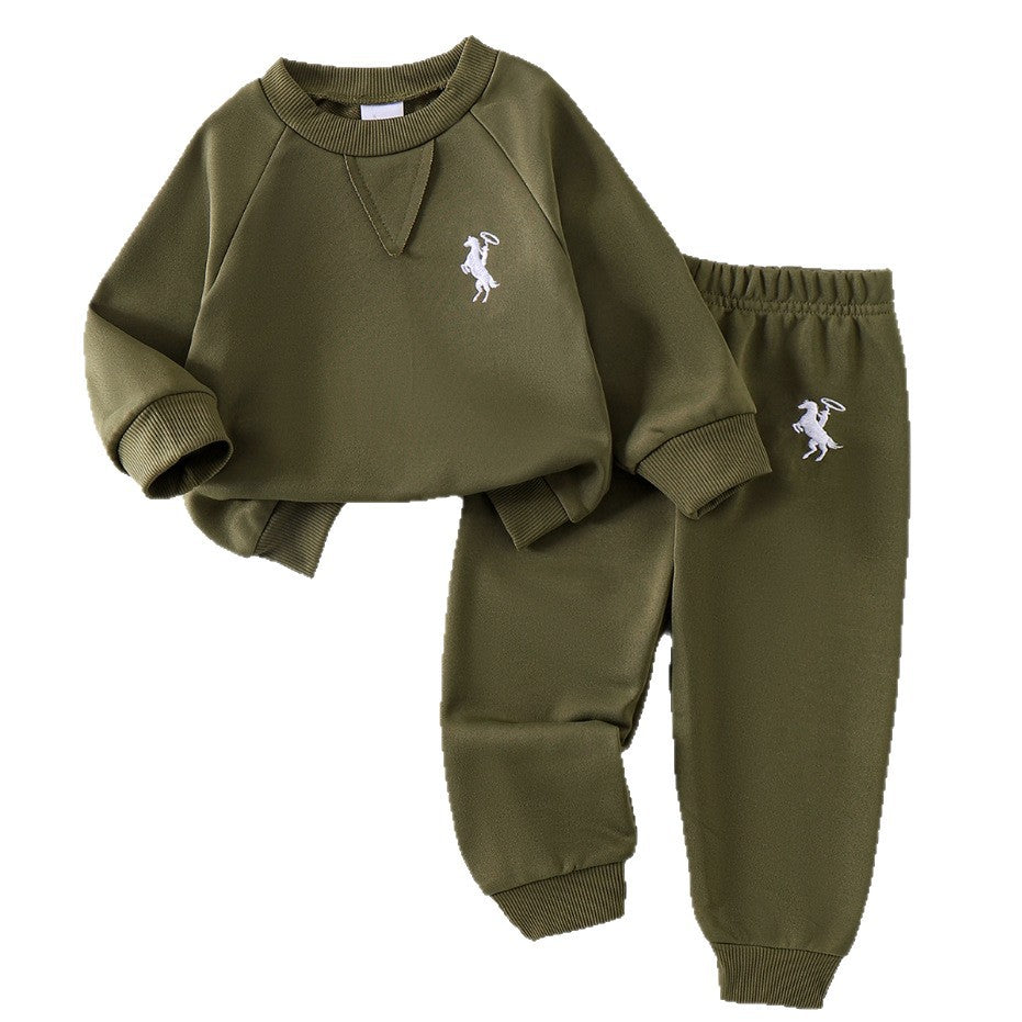 Amazon cross-border european and american girls' outfit: solid color knitted ribbed long-sleeve sweatshirt and sweatpants two-piece set for toddlers and young children