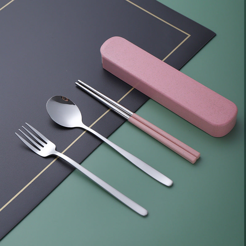 Daoqi Stainless Steel Portable Tableware Set Outdoor Travel Tableware Three-piece Set Storage Pull Box Spoon Fork Chopsticks Wholesale