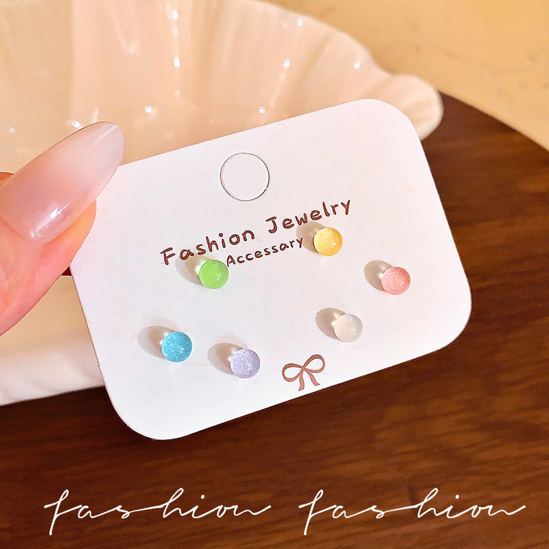 Colorful starry sky small sugar cube earrings for women, fine glitter, fresh forest style, cute, sweet, casual ball earrings, hot-selling earrings