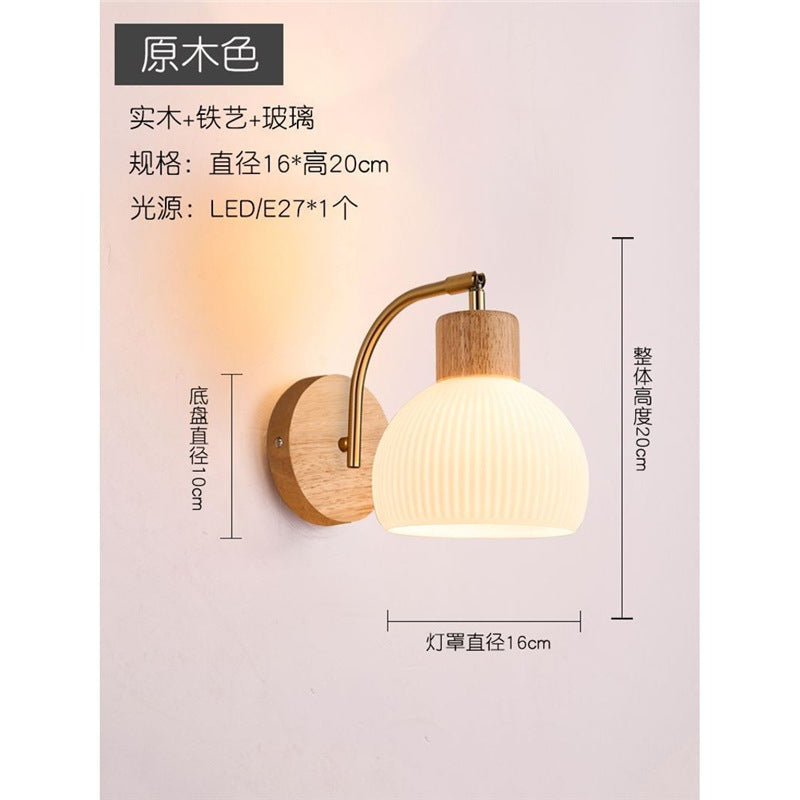 Walnut wall lamp - nordic style pull chain switch, natural wood finish, rotatable, modern minimalist solid wood bedside lamp for bedroom and living room