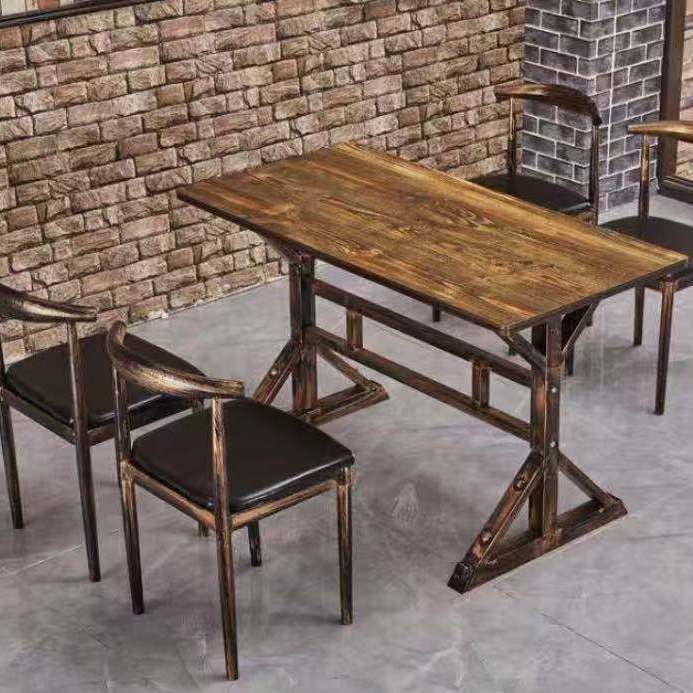 Retro dining table and chairs, hotel canteen, restaurant table, noodle shop, snack bar, barbecue hot pot restaurant, fast food table and chair combination