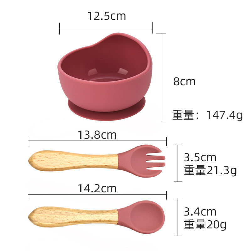 Cross-border supply of food-grade baby feeding bowls, forks and spoons, tableware sets, infant complementary food bowls, silicone tableware sets