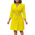 D3284  new arrival: high-waisted, slim-fit, pleated, patchwork midi blazer dress for export
