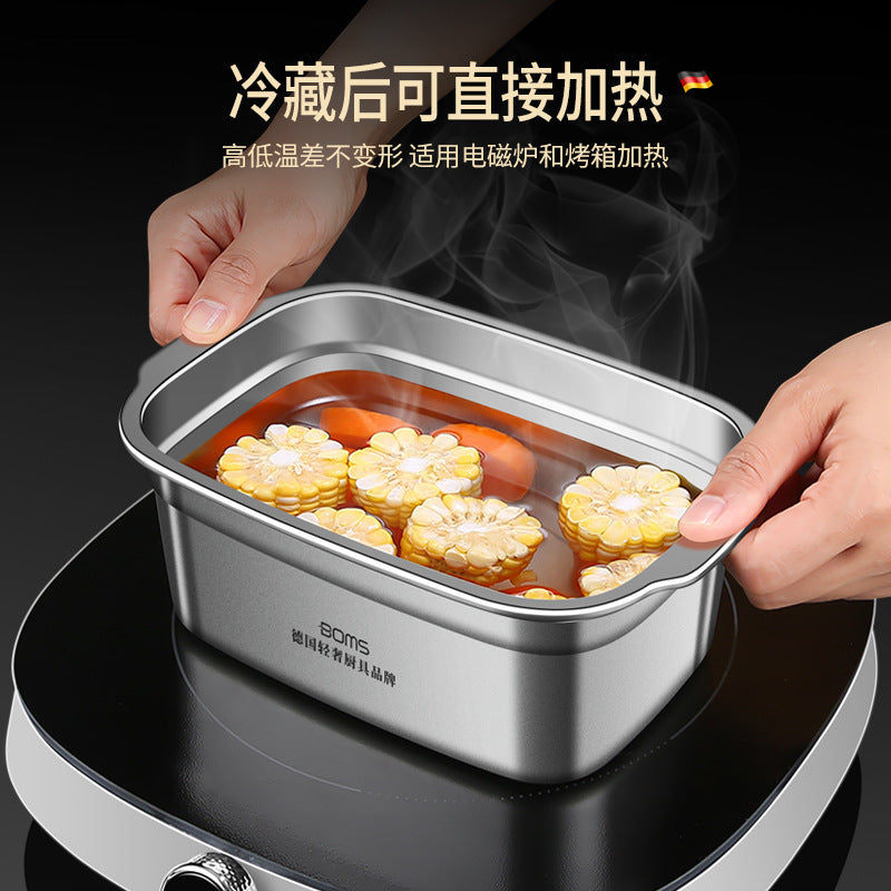 316 stainless steel large capacity glass cover lunch box kitchen sealed storage box household food grade refrigerator fresh-keeping box