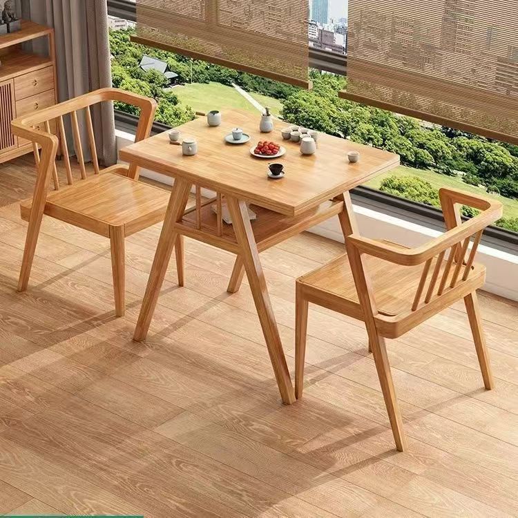 Solid wood tea table set - compact home furniture, table and two chairs combination, balcony storage leisure table and chair three-piece set