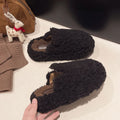 Lambswool thick-soled fuzzy slippers for women, autumn/winter outerwear, 2025 new style, leopard print closed-toe fleece-lined cotton slippers (pairs well with skirts)