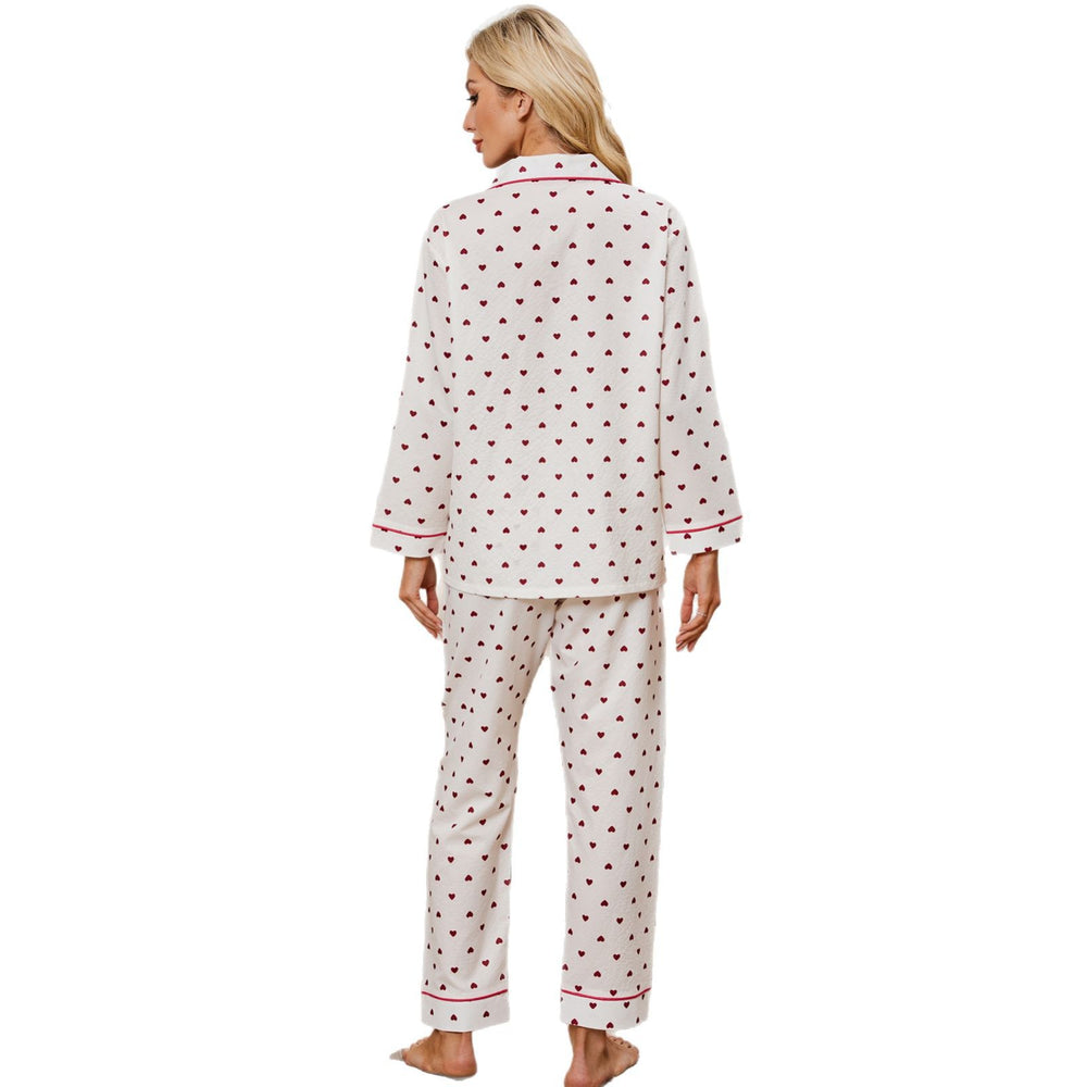 European and american cross-border   summer new long-sleeved pants heart cardigan loungewear set pajamas for women