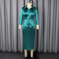 New arrivalelegancesatin skirt suit single-breasted silm waist bag hip dress two-piece settwo-piece set