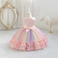 European and american  girls' colorful gradient heart pattern irregular chic summer dress - perfect for kids' festivals and performances