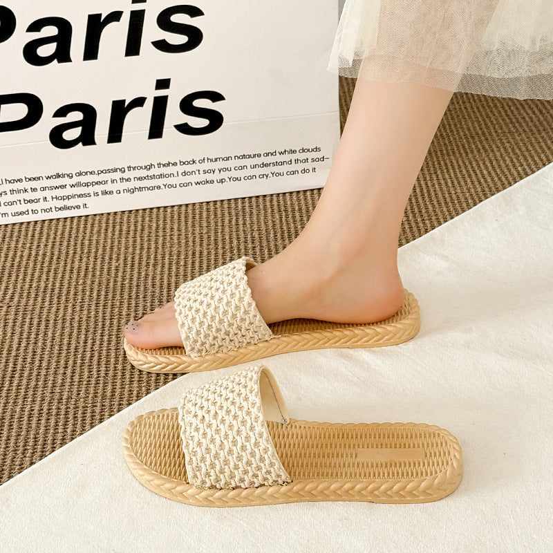 Ethnic style imitation straw travel hemp bottom women's sandals trendy outwear flip-flops fashioncasualsweet style beach women's slippers