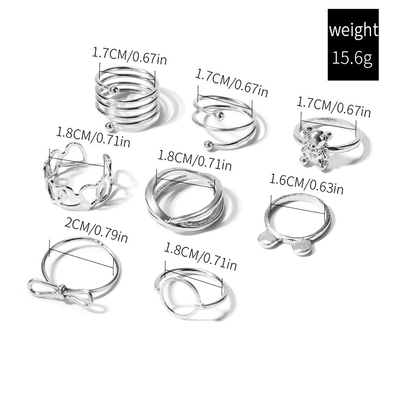 Korean-style wholesale rings, trendy european and american cross-border jewelry for women, featuring unique and bold geometric, heart, stacked, and bowknot rings