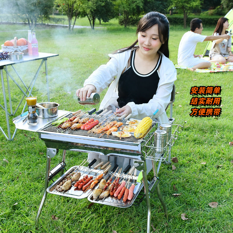 Portable bbq grill iron mesh stainless steel mesh bbq rack outdoor camping home charcoal grill folding stove