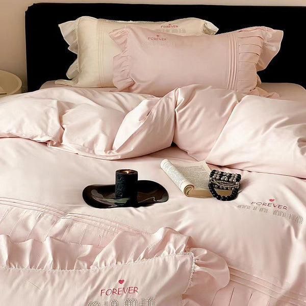Princess style 100S long-staple cotton lace four-piece set French lace embroidered pure cotton quilt cover bedding