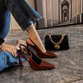 Burgundy sexy closed-toe sandals for women, 2025 new arrival, back strap patent leather versatile stiletto pointed-toe high heels