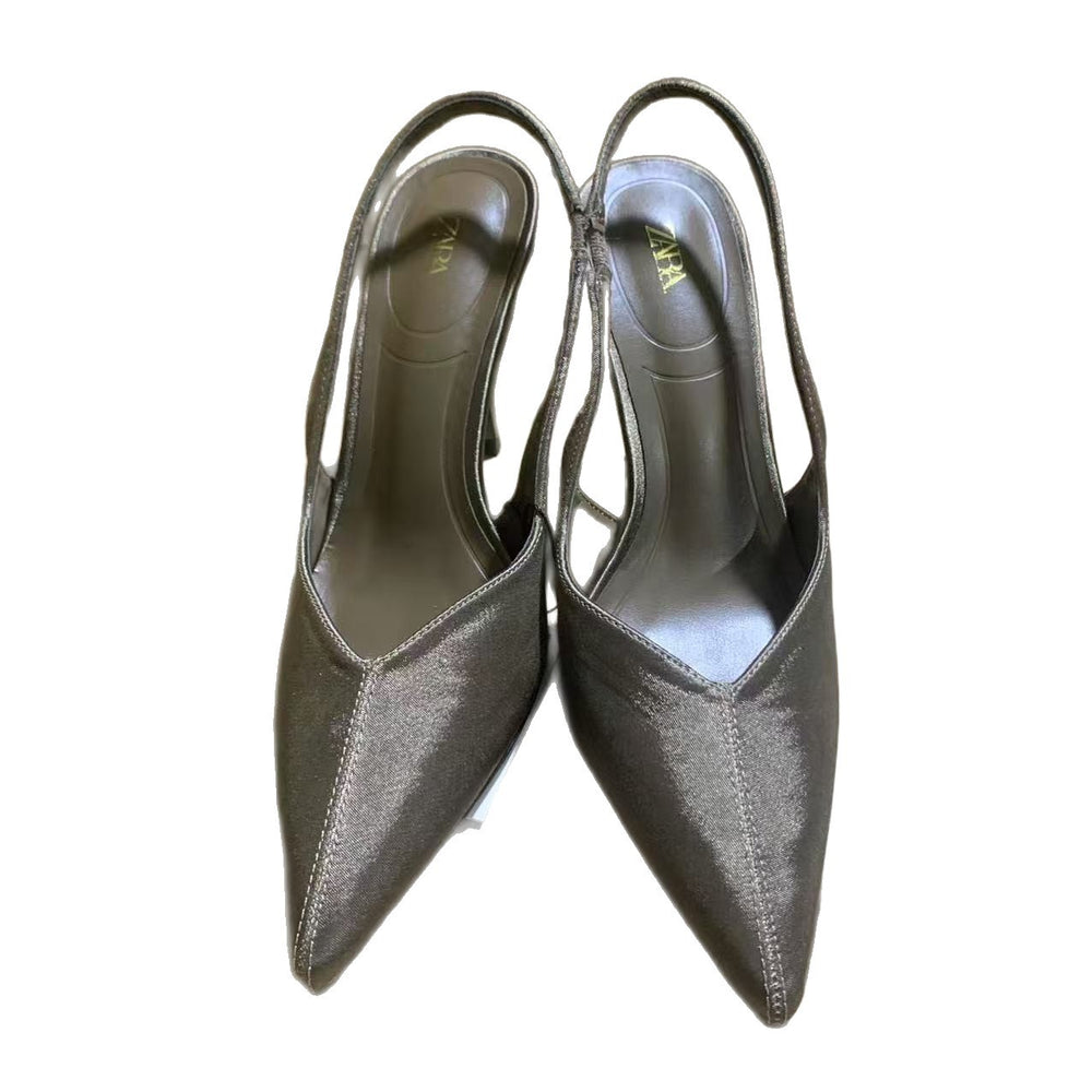 Za2025springnew arrival brown pointed toe french high-heeled sandals for women eleganteasiest for match stiletto high heels