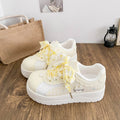 Blue korean style high-value plaid bowknot chunky sole sneakers women's 2026 summer new arrival niche campus white shoes