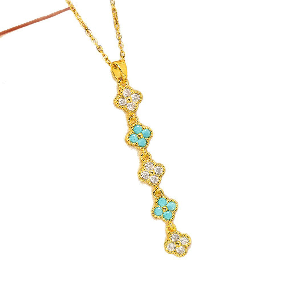 [titanium steel] cross-border popular zirconium-inlaid four-leaf clover necklace, accessible luxury, fashionable, versatile, long, high-end pendant necklace