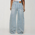 European and american style women's snow wash high-waisted wide leg jeans - relaxed fit straight leg denim pants