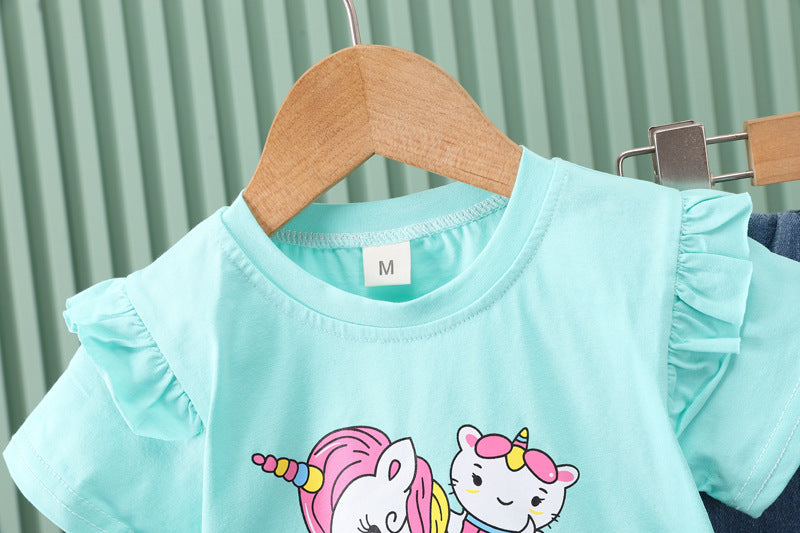 new boys' summer outfit set - trendy unicorn & kitten two-piece for toddlers, little kids, and big kids
