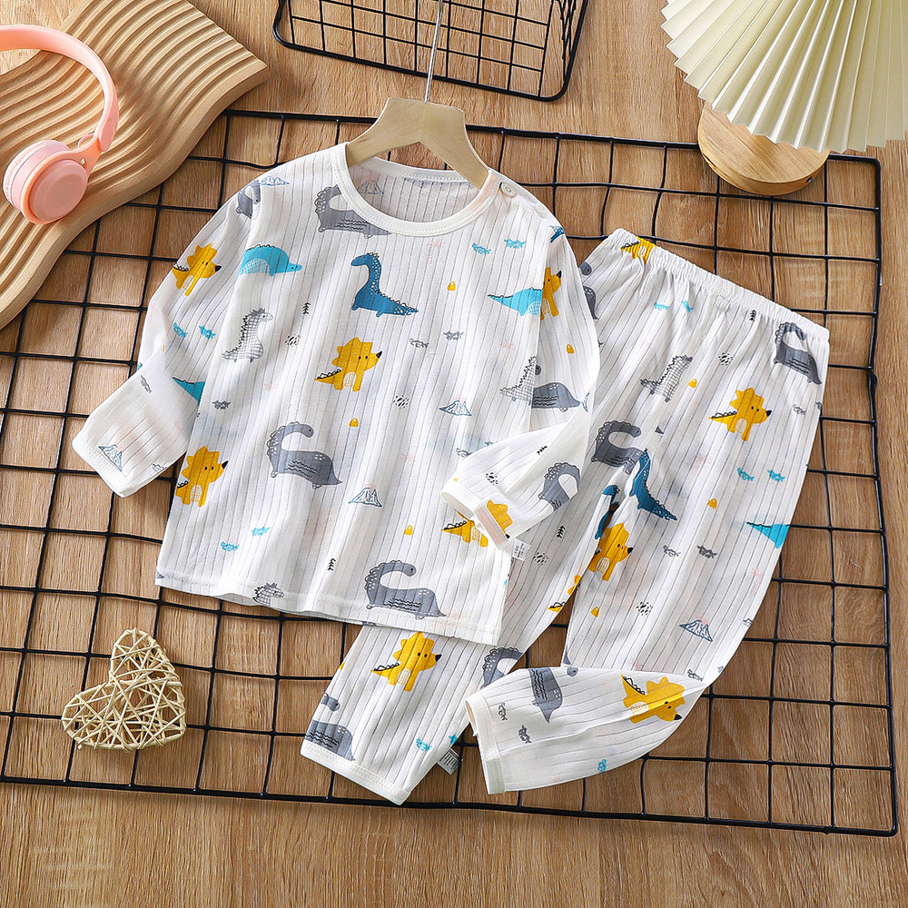 new children's pure cotton pajama set - summer long sleeve sleepwear, lightweight air conditioning suit for boys and girls