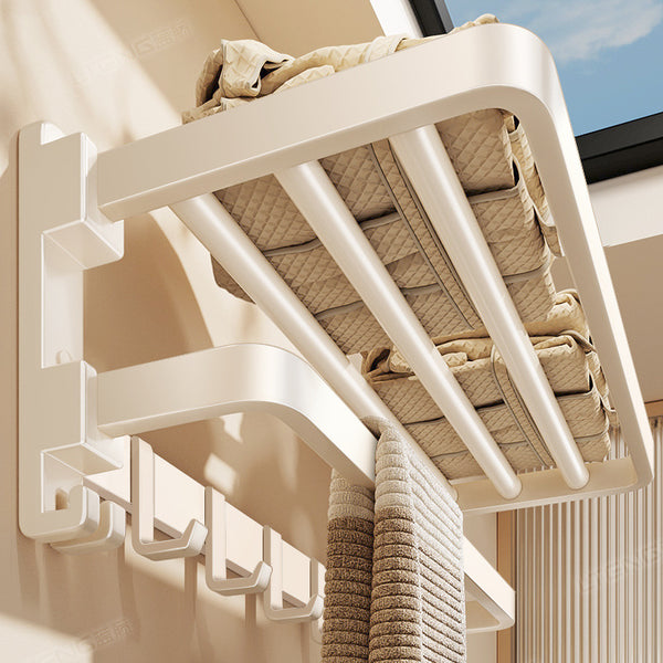 Cream white bath towel rack, toilet, bathroom, multi-functional wall, non-punching towel rack, integrated pendant set
