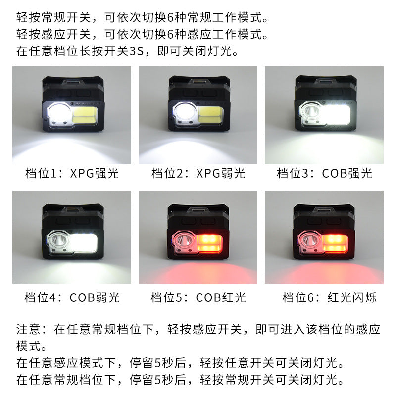 Cross-border new LED head-mounted flashlight TYPE-C charging hiking night running AAA dry battery induction headlight