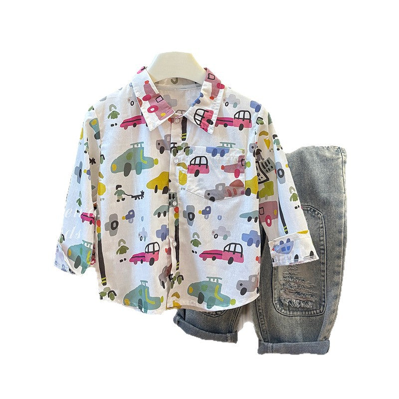 boys' spring/autumn casual top - new stylish cartoon print, trendy korean style, 100% cotton for toddlers and young children