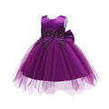 Wholesale foreign trade children's wear: embroidered princess dress for girls, asymmetrical mesh dress with large bow