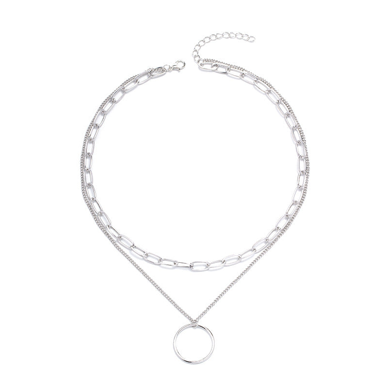 Wholesale women's necklace accessories - european & american style, autumn/winter sweater chains, unique silver-plated circle & chunky chain layering necklaces, choker necklaces