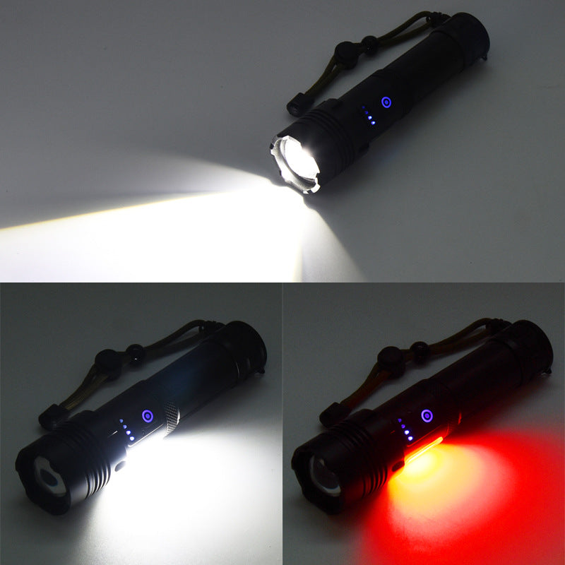 Zoom P70 + COB strong light flashlight outdoor lighting flashlight handheld USB charging LED flashlight wholesale