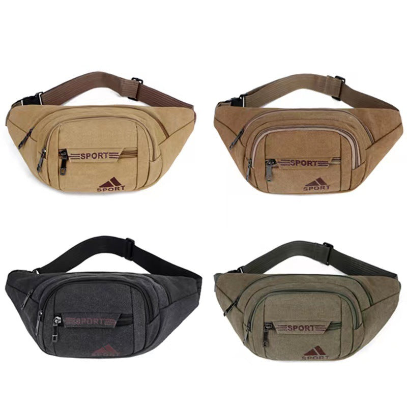 New men's canvas fanny pack, multi-layer messenger bag, outdoor sports fanny pack, cashier bag, construction site wear-resistant fanny pack