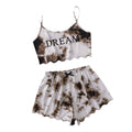 New women's tie-dye loungewear set for export: english "dream" print cami top and tie-dye shorts