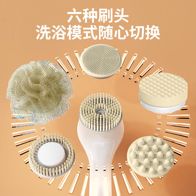 wireless long-handled electric bath brush digital display fully automatic bath brush mud rubbing waterproof bath instrument back rubbing handy gadget