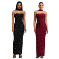 C7625 cross-border   fashion women's elegant rhinestone bodycon bandeau dress