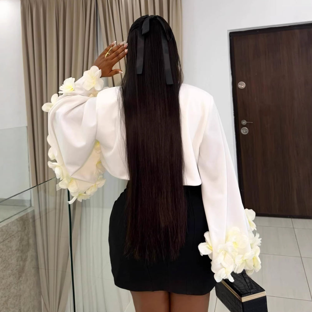 European and american cross-border women's fashion  summer new arrival: elegant lapel 3d floral shirt top and dress two-piece set