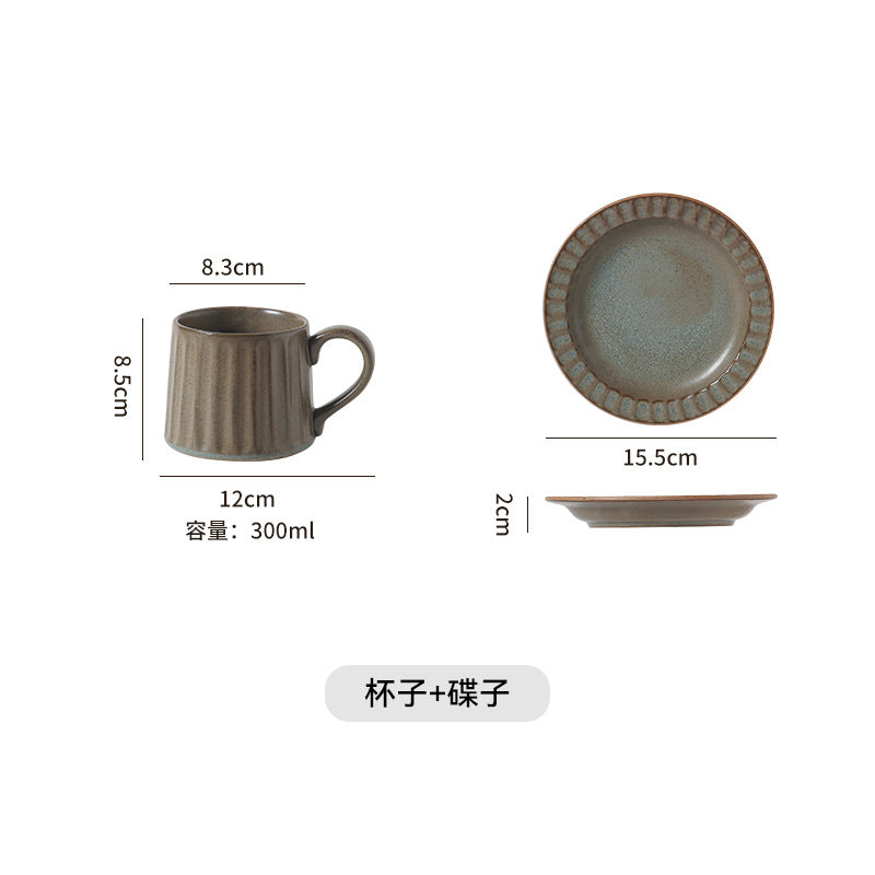 Japanese retro exquisite afternoon tea latte art striped coffee cup and saucer ceramic set - perfect for office milk and breakfast