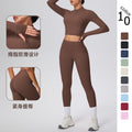 Ready-to-ship cross-border solid color double-sided brushed naked feel cropped jacket set - tight-fitting running, fitness, and yoga two-piece outfit