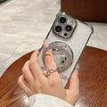 Four-corner electroplated glitter mirror phone case for apple 16 pro, iphone 12/11 with ring stand