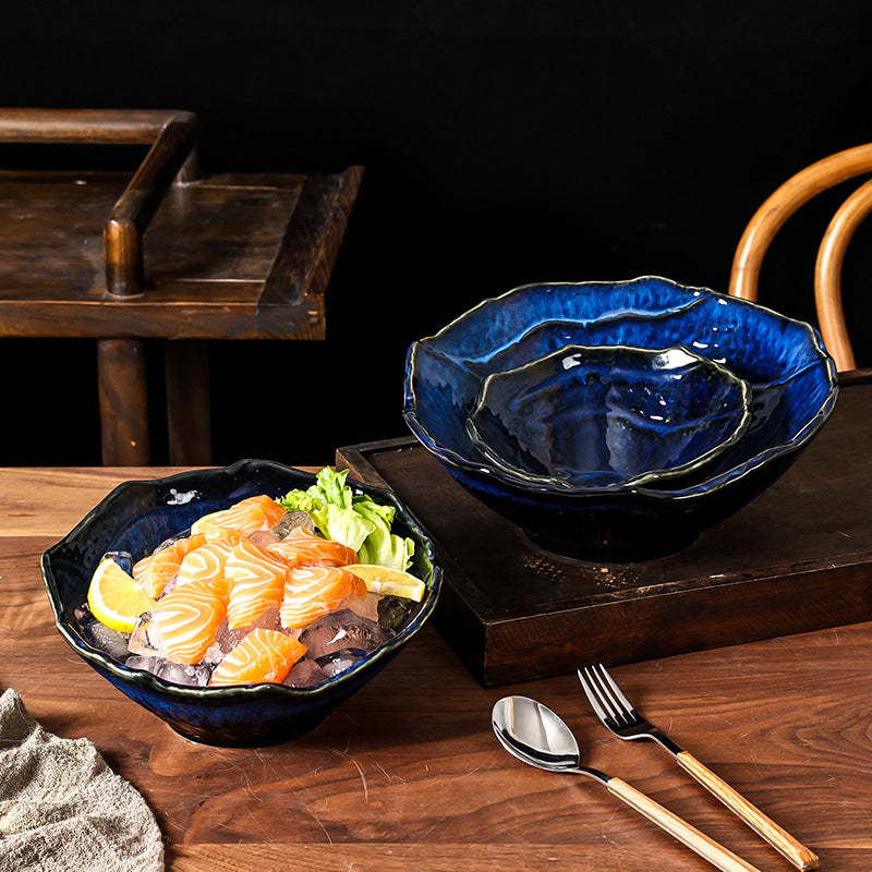 Salmon sashimi ice plate high-end ceramic seafood platter buffet plate sashimi plate japanese cuisine tableware